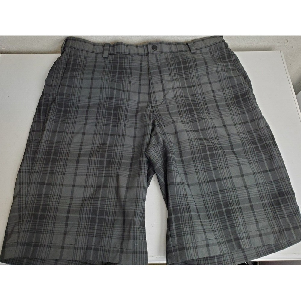 Nike Golf Dri Fit Tour Performance Mens 36 Gray Plaid Chino Shorts